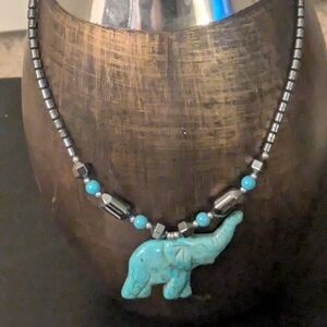 Vintage Turquoise Elephant Pendant Necklace.